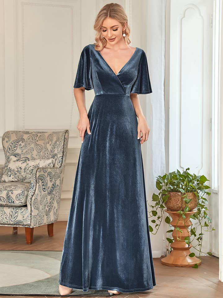 Ever-Pretty - Wholesale Gown - Women's - Elegant Double V Neck Velvet Wholesale Party Dress49