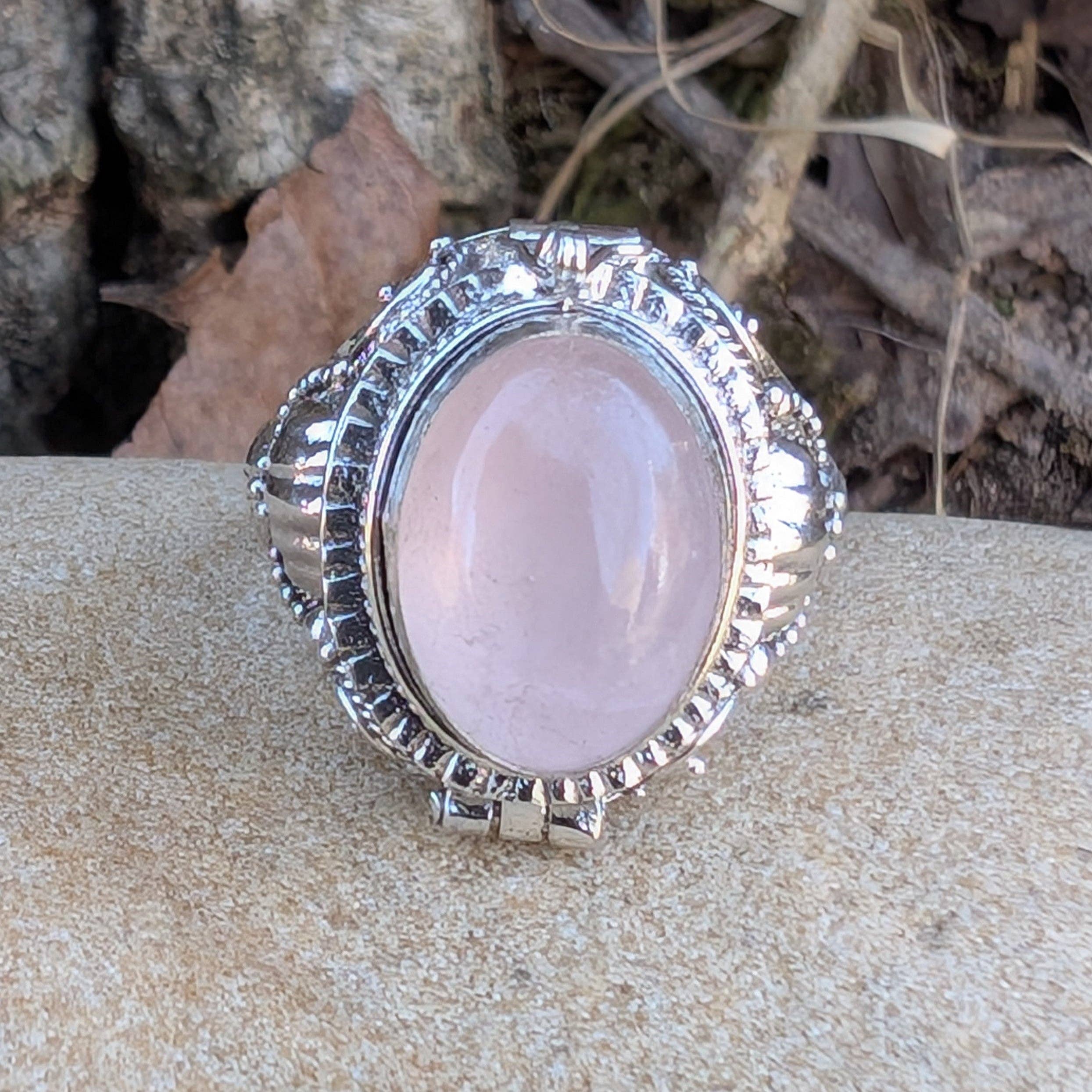 Silver Insanity - Wholesale Cocktail/Statement Ring - Large Oval Rose Quartz Sterling Silver Poison Ring1
