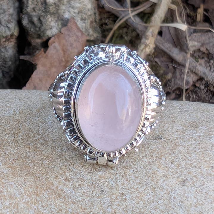 Silver Insanity - Wholesale Cocktail/Statement Ring - Large Oval Rose Quartz Sterling Silver Poison Ring1