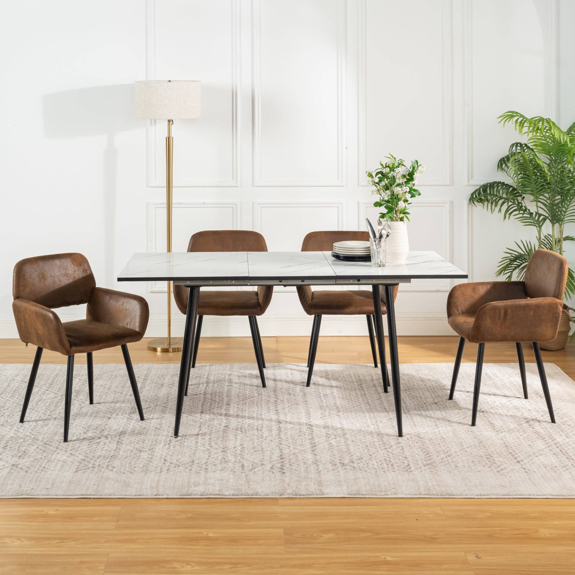 Urban Meuble - Wholesale Chair - Set of 4 industrial style dining chairs in retro brown fabric with black legs MAYFAIR SUEDE BROWN X22