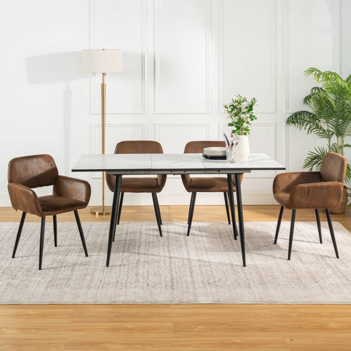 Urban Meuble - Wholesale Chair - Set of 4 industrial style dining chairs in retro brown fabric with black legs MAYFAIR SUEDE BROWN X22