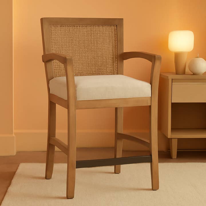 ShipItFurniture - Wholesale Stool - Counter Stool With Cane Back And Upholstered Seat Kitchen