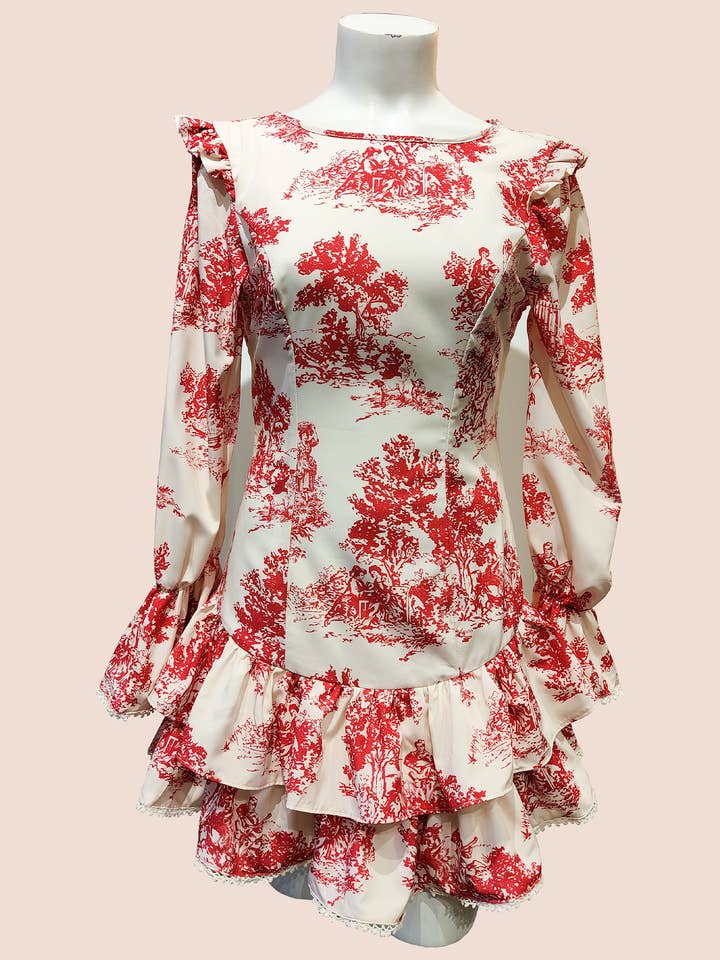 Danity jurk met rood dessin, maten XS tot L voor wholesale door Danity