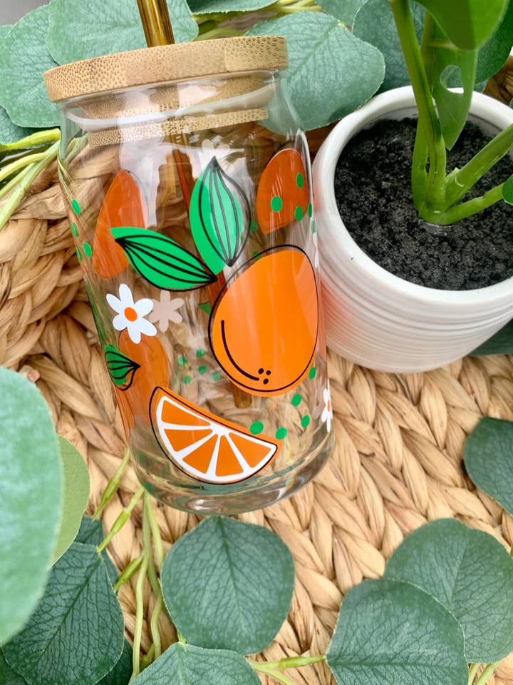 Boho inspired orange beer can glass, Libbey Glass for wholesale by Bonita Bella Creations