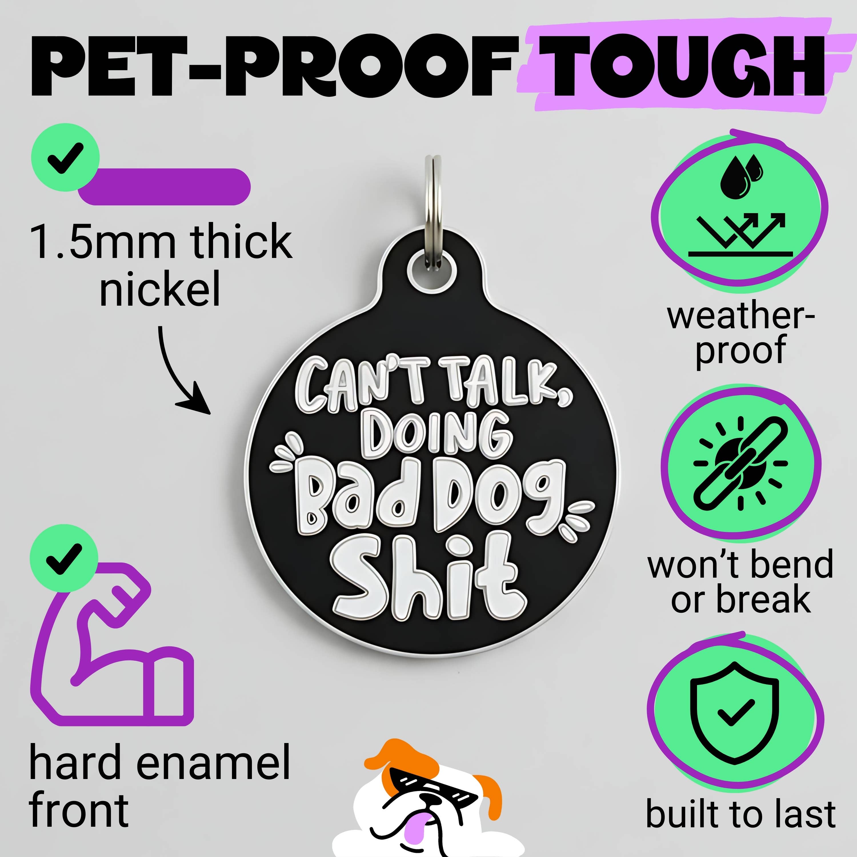 Bad Tags - Wholesale Pet Collar Charm - Cat/Dog - Enamel Dog Tag w/Scannable Pet ID - Bad Dog Shit3