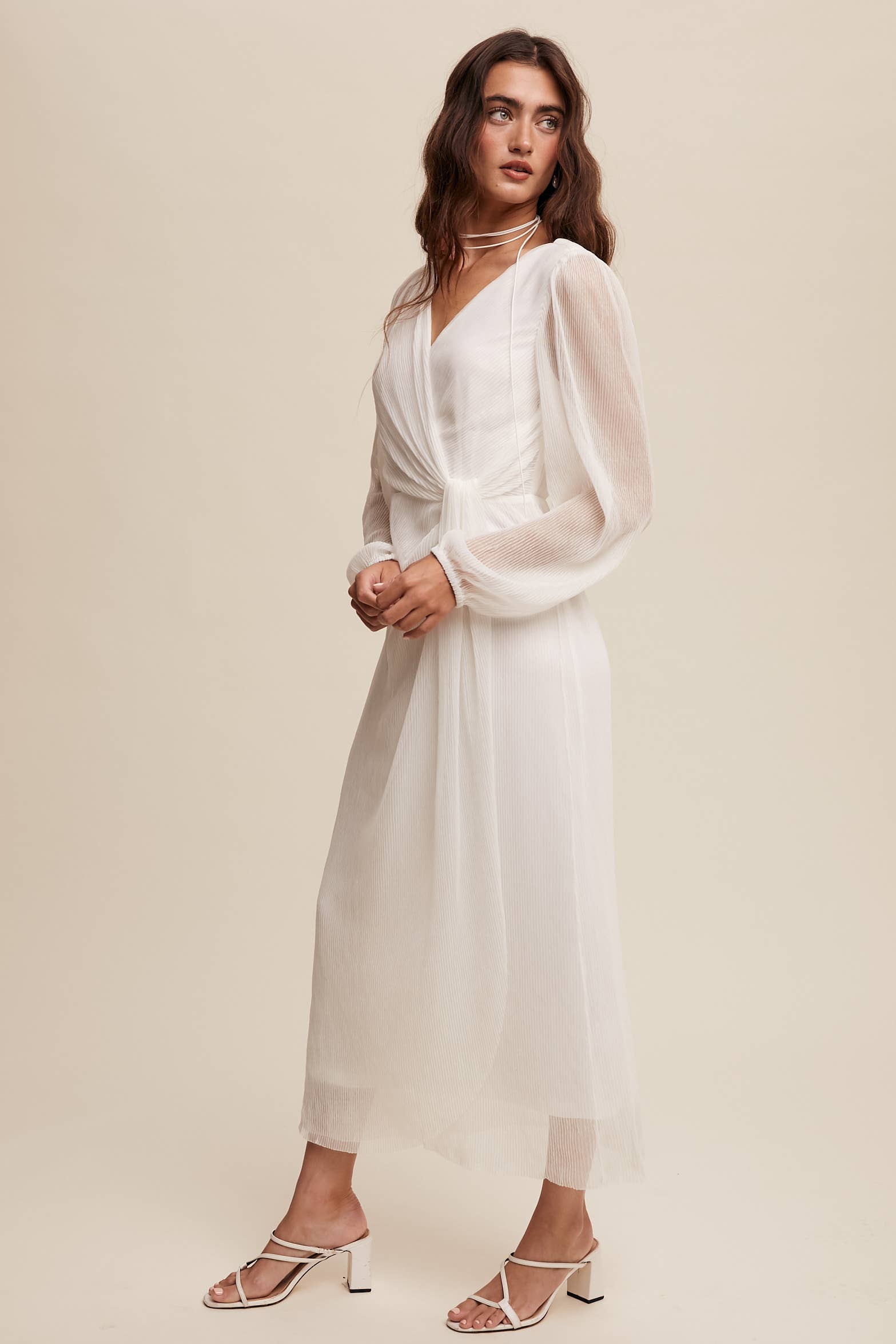 Listicle - Wholesale Jurk - Dames - Glanzende geplooide wikkel midi-jurk LD132226