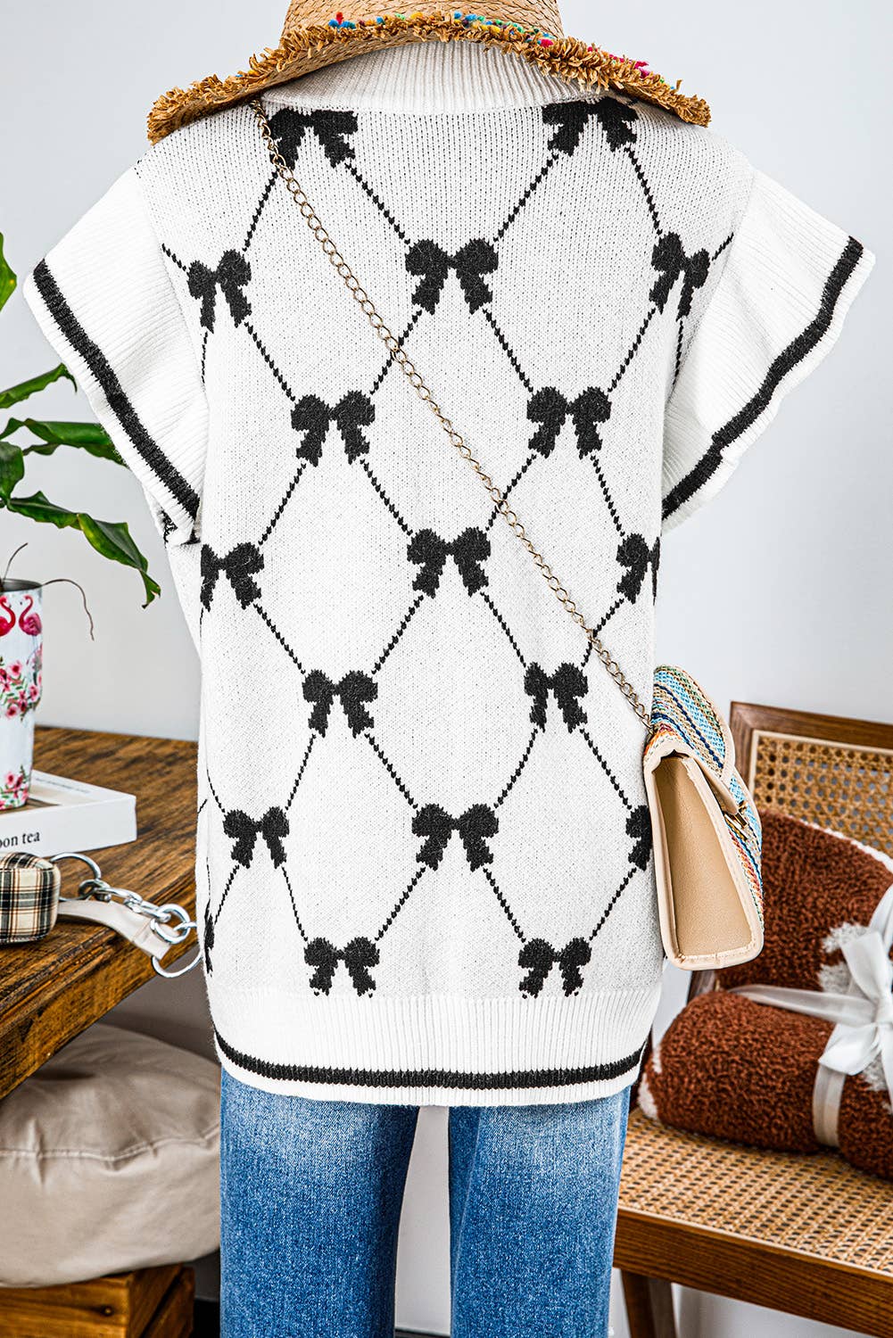 fashionworks - Vente Pull en maille – femme - Chandail à col zippé à imprimé nœud Fashion-W Preppy Vibes5