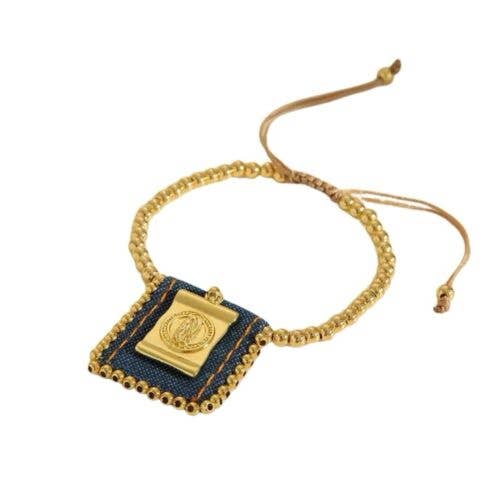 18k Gold Plated Beaded Virgin Mary Denim Bracelet/Bangle for wholesale by Fleur de lys collections