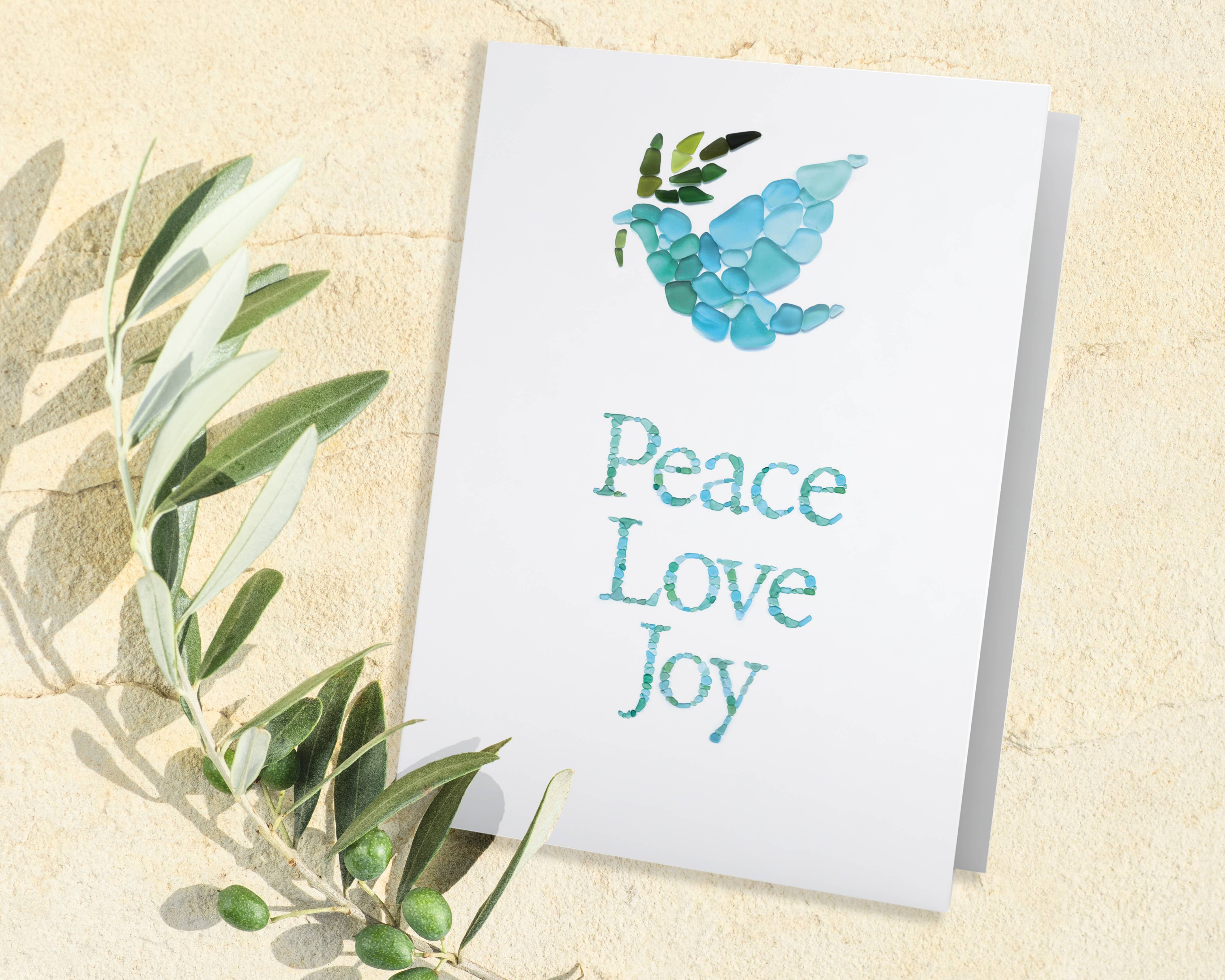 Beachcombing / Etched by the Sea - Wholesale Season's Greetings Card - Sea Glass Dove "Peace Love Joy" Holiday Card2