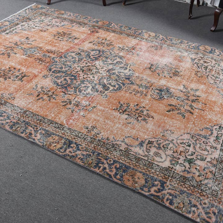 Turkish Rug, 5.8x8.8 ft Large Vintage Rug, Brown Blue Oriental Rug for wholesale by Vintage Rugs Loom