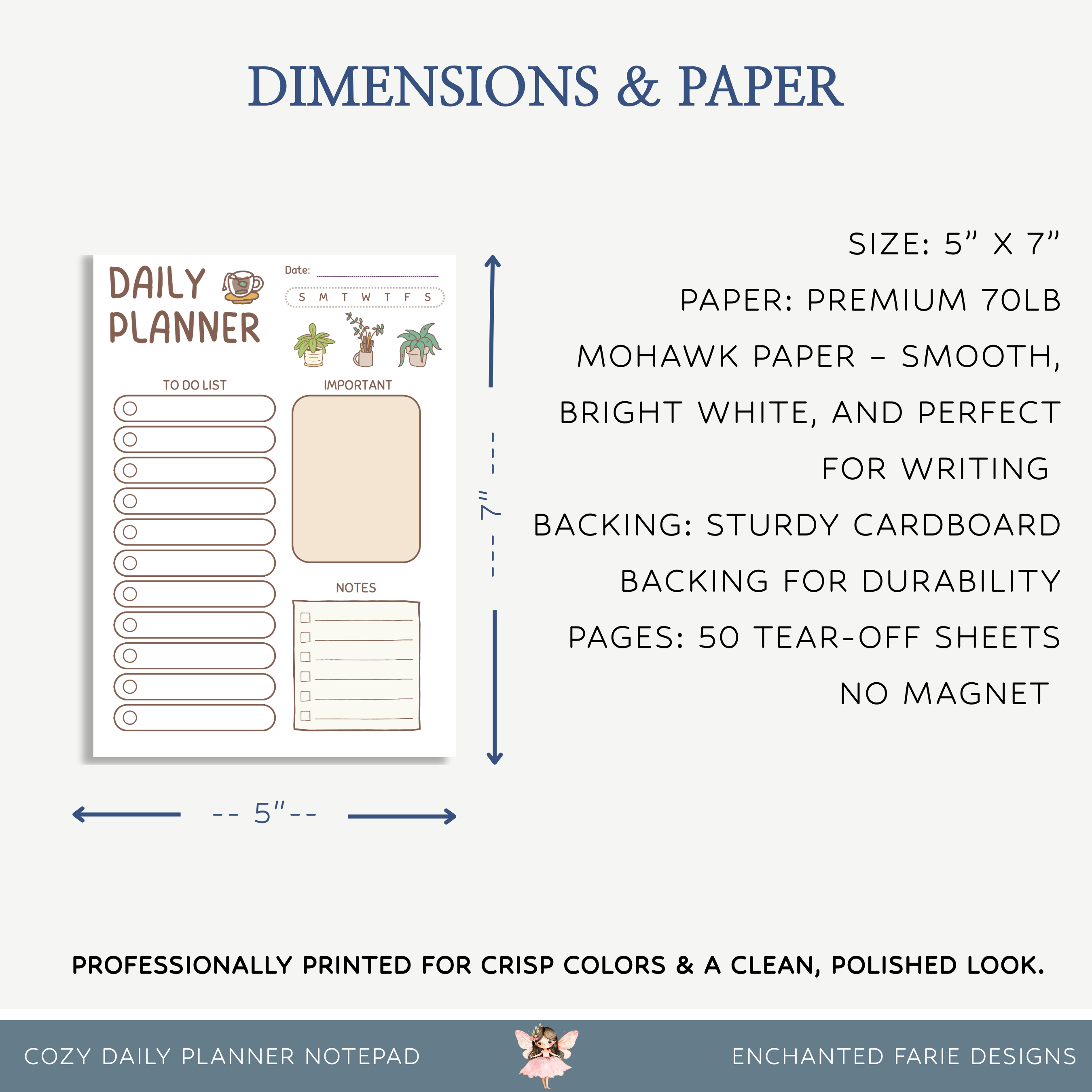 Enchanted Farie Designs - Wholesale Planner - Cozy Daily Planner Notepad | Minimal To-Do List Pad3