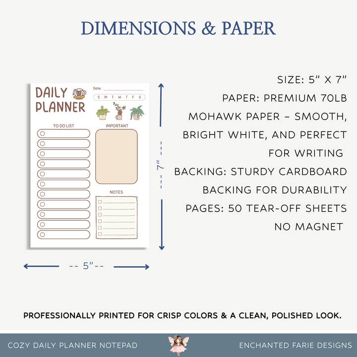 Enchanted Farie Designs - Wholesale Planner - Cozy Daily Planner Notepad | Minimal To-Do List Pad3