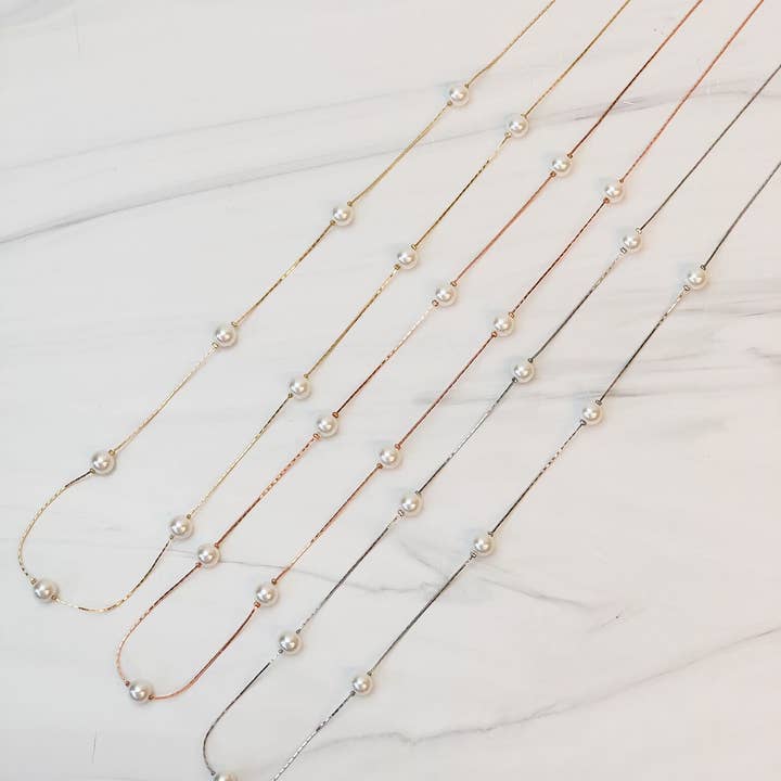 Prep Obsessed Wholesale - Wholesale Beaded/Pearl Necklace - Long Pearl Station Necklace