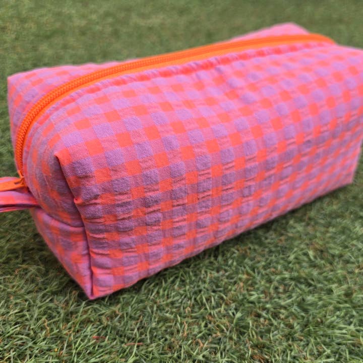 Orange and Lilac Vichy Box Toiletry Bag for wholesale by laubelgo