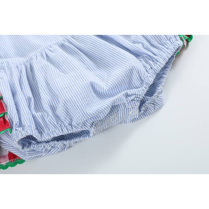 Lil Cactus - Wholesale Bodysuit (Non-Footed) - Baby - Light Blue Seersucker and Gingham Watermelon Ruffle Romper