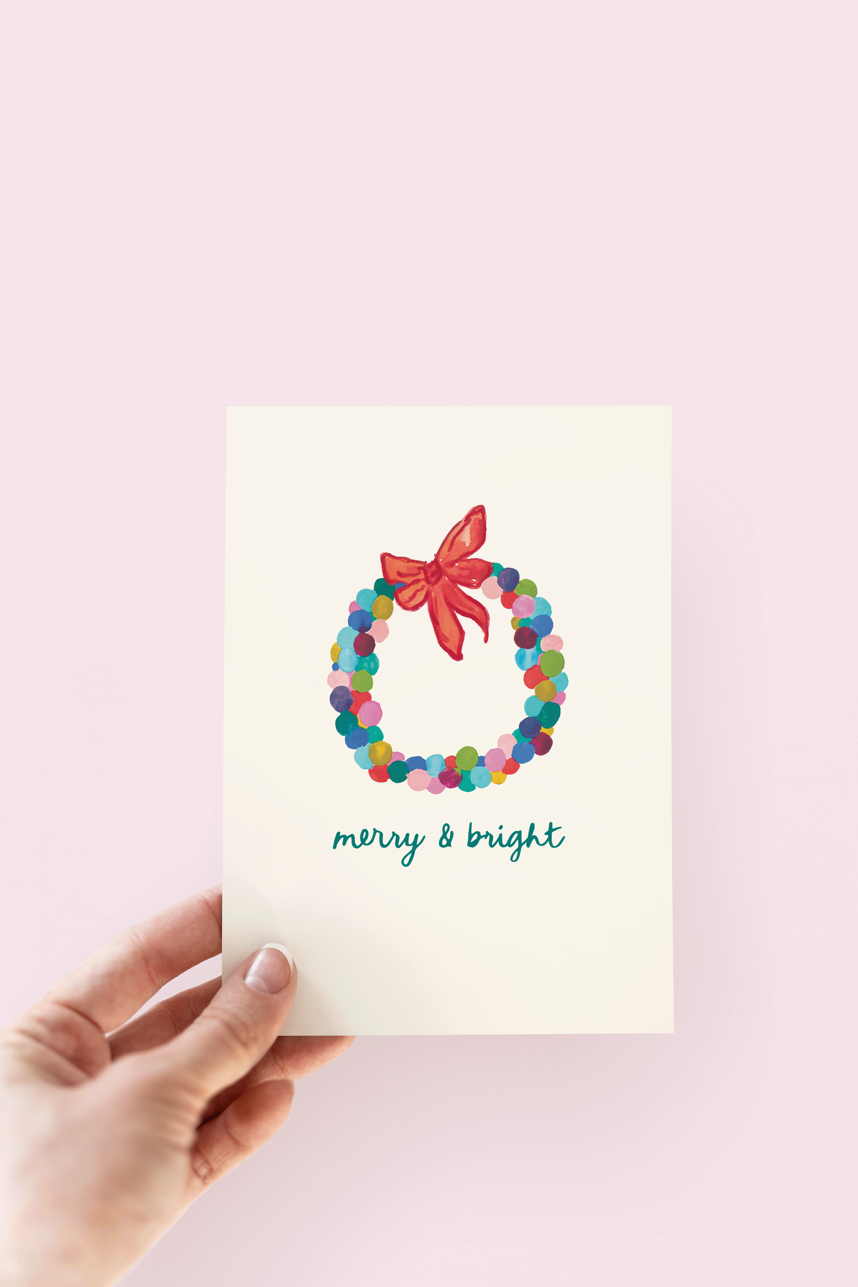 The Shelley Society - Wholesale Season's Greetings Card - Colorful Merry & Bright Bauble Wreath Holiday Greeting Card1