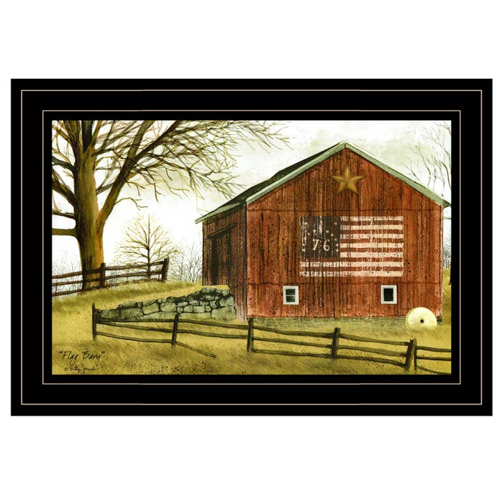 "Flag Barn" by Billy Jacobs Framed Print, Black Frame for wholesale by Trendy Decor 4U