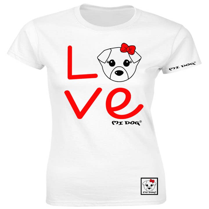 T-shirt ajusté chien avec nœud et mot Love pour la vente par MI DOG