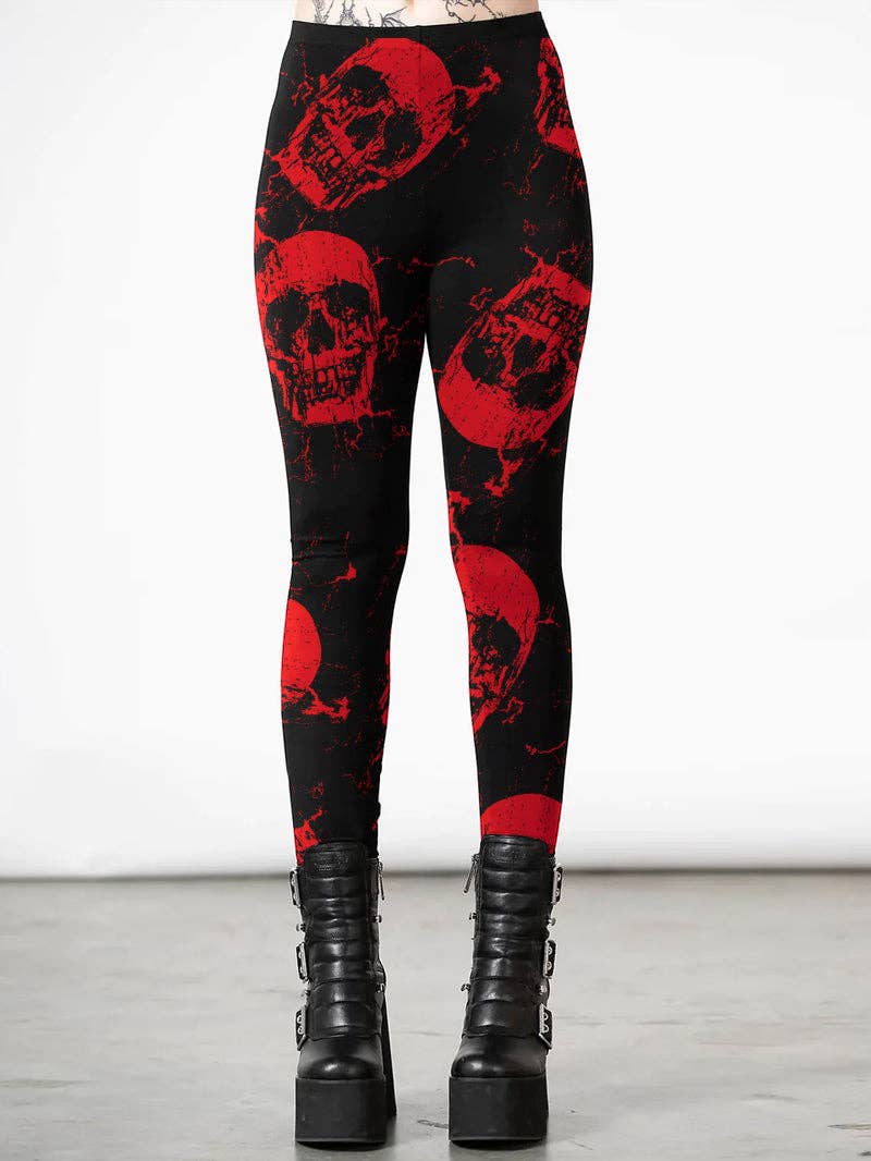 Black Gothic Red Skull Print Leggings for wholesale on Faire0