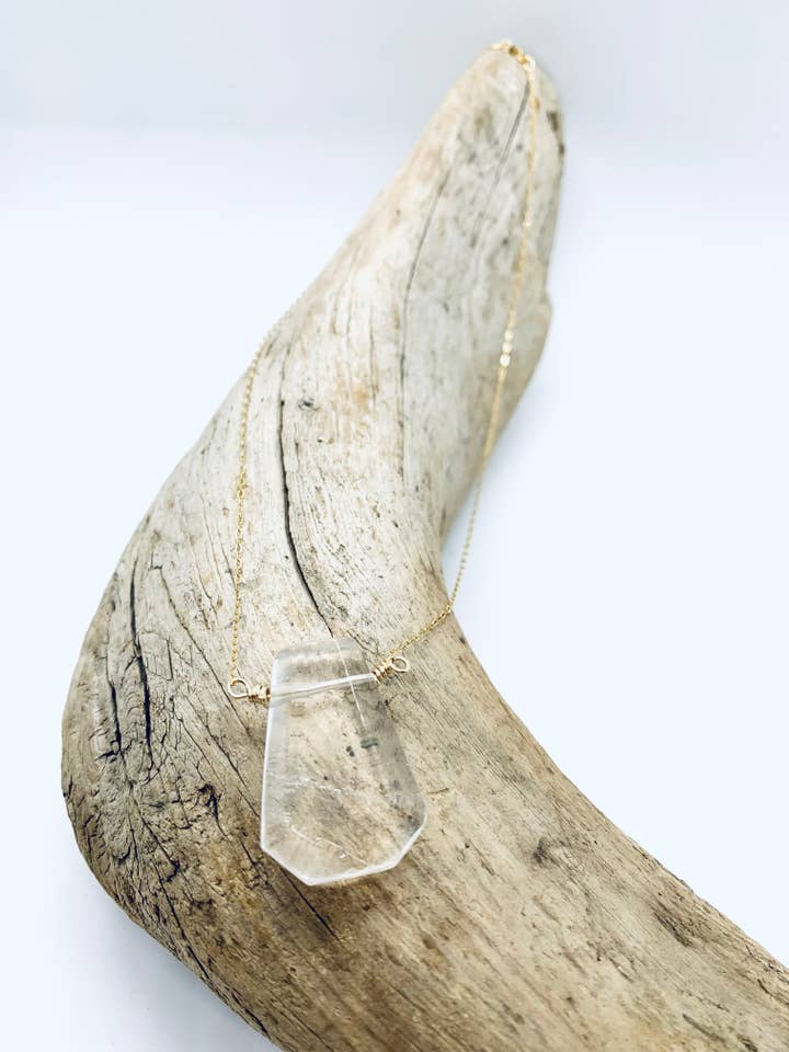 Clear Quartz Gold Filled Gemtsone Pendant Necklace for wholesale by Declan & Riggs