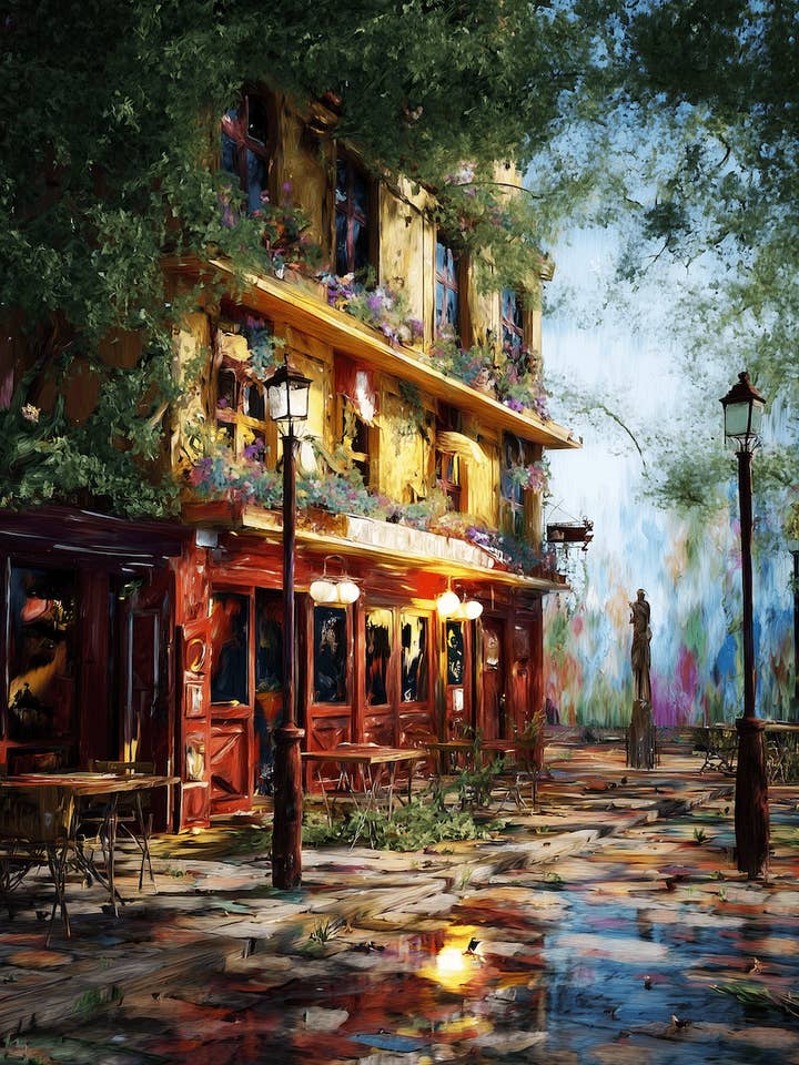 Impressionisme Caféstraat na de Regenval: Impressionisme 8"x10" Kunstdruk voor wholesale door Mowbi