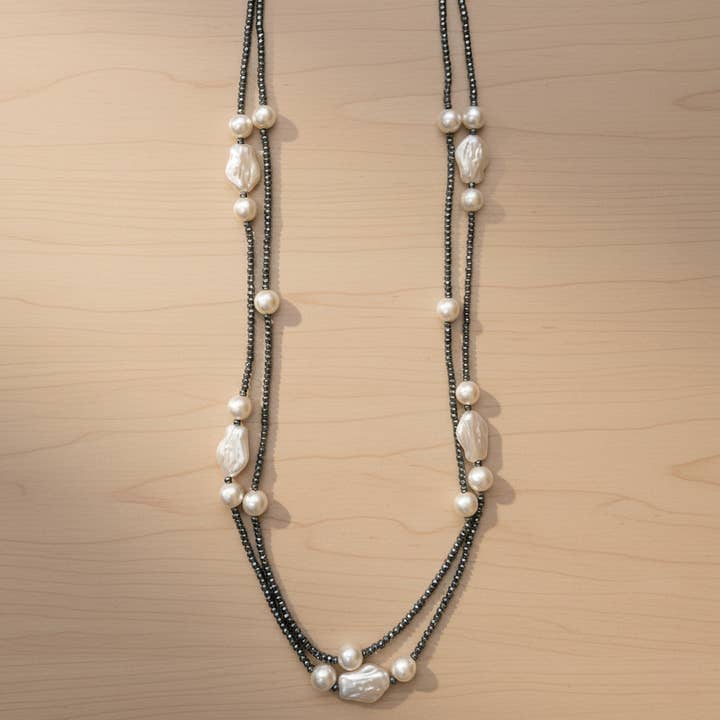 Double Strand Pearl Necklace | Coastal | Statement Jewelry for wholesale by Bijoux Envie Statement Jewelry