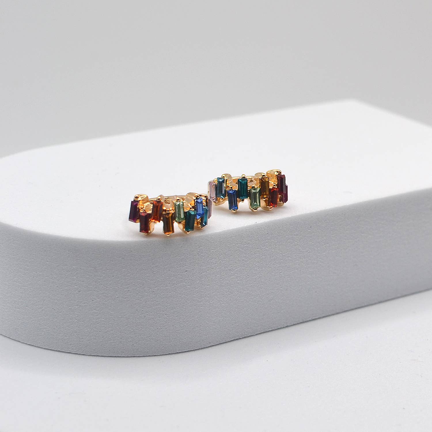 StarryNYC - Wholesale Huggie Earrings - Baguette Earring Small CZ Hoop Huggie Cartilage Earrings13