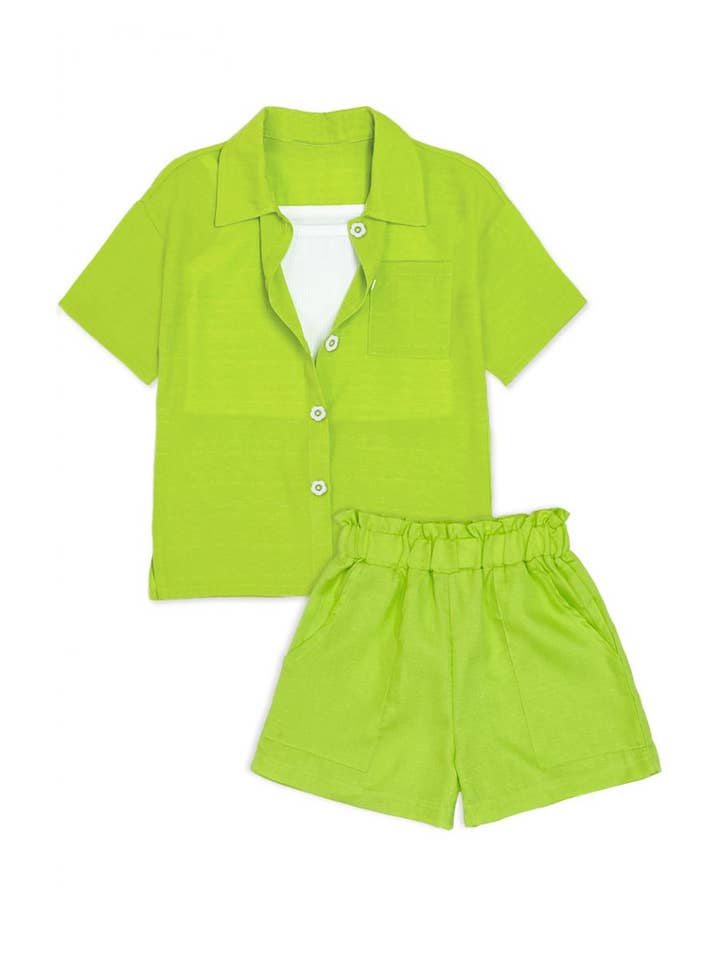 Cutie Patootie Clothing - Wholesale Top & Short Set - Kids - GKSS-23-3058B Girl's 3 pc Short Set w/ Flower Buttons2