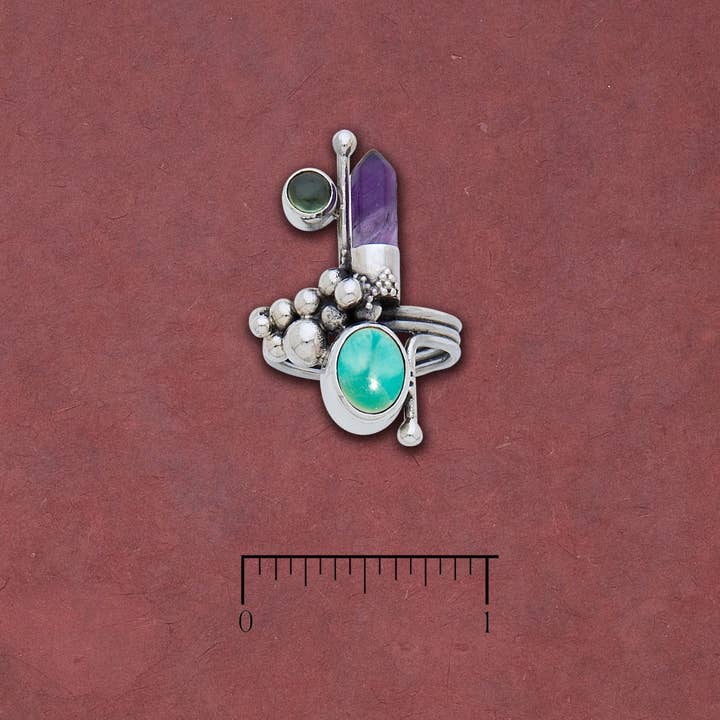 Ametist Crystal Point, Oval Larimar och Peridot-ring för wholesale av Tidepool