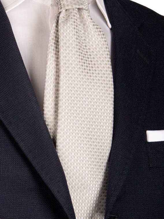 Gravata de Cerimónia de Seda Fantasia Branco Pérola Cinzento Prata CY6679 por atacado de Graffeo Cravatte