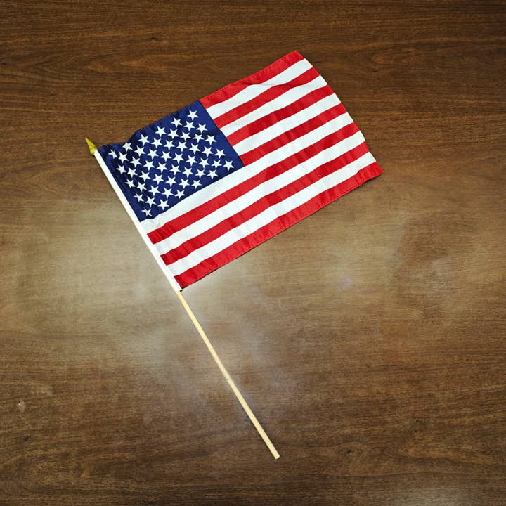 USA FLAG 12"x18" WOODEN POLE for wholesale by Jenkins Enterprises