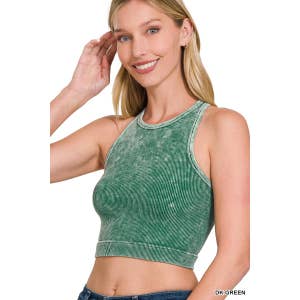 Cerise Plus Stonewashed Ribbed Seamless Cropped Cami Top – True