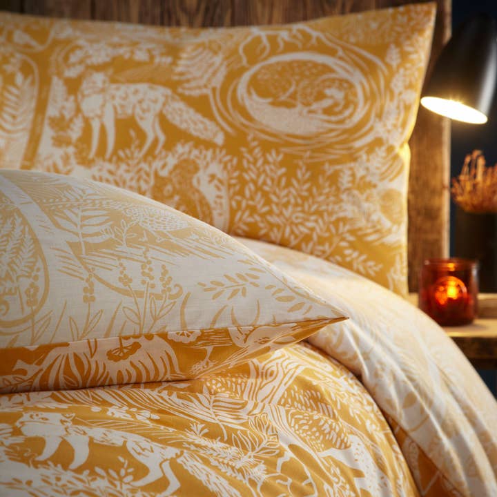 Winter Woods Animal Duvet Cover Set Ochre for wholesale on Faire