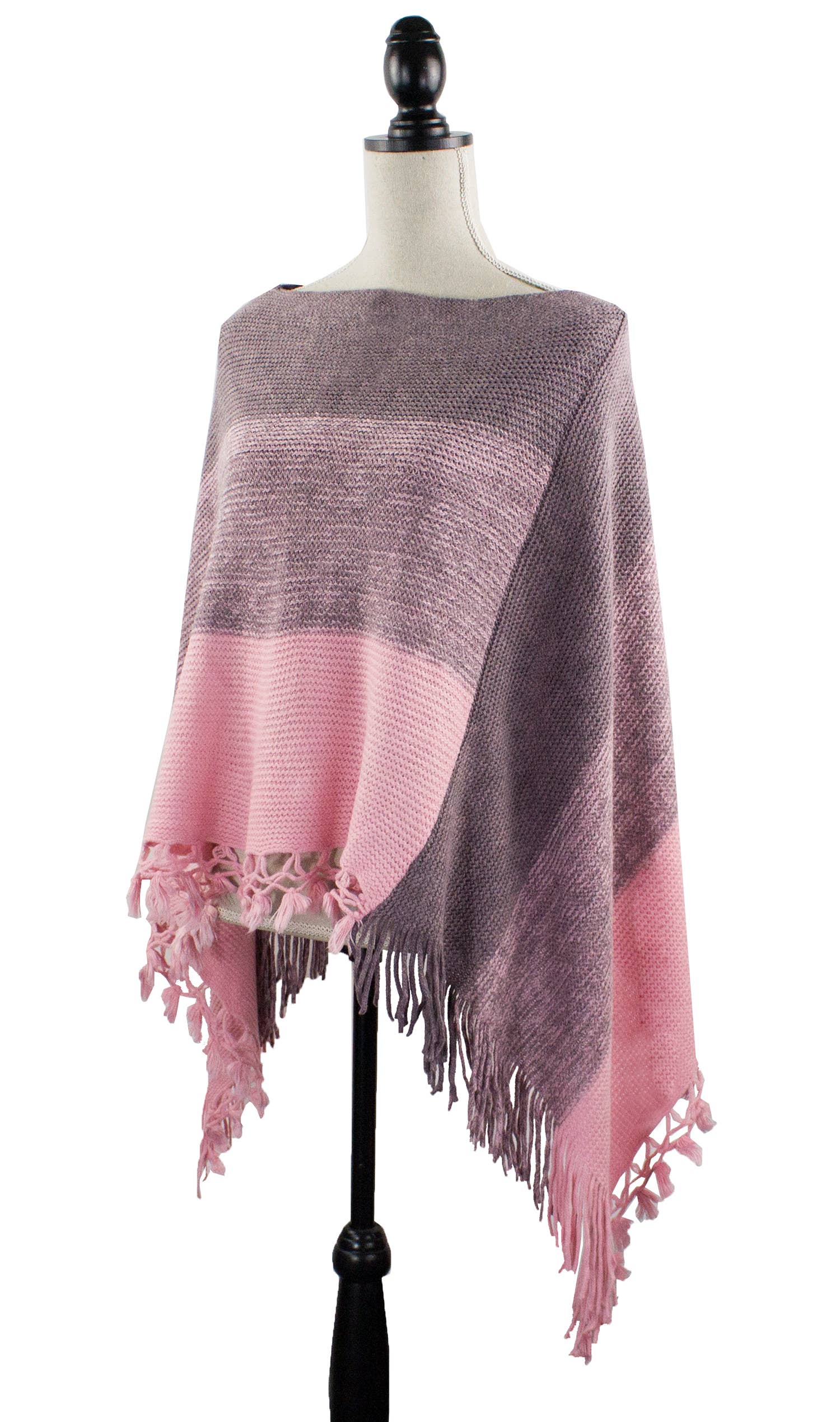 Fennco Styles - Venta al por mayor Poncho - Mujer - Suéter Poncho de Bloques de Color con Flecos2