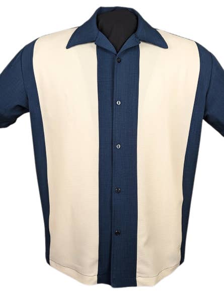 PopCheck tunn dubbelpanel skjorta med knappar i denim och creme för bowling för wholesale av Steady Clothing