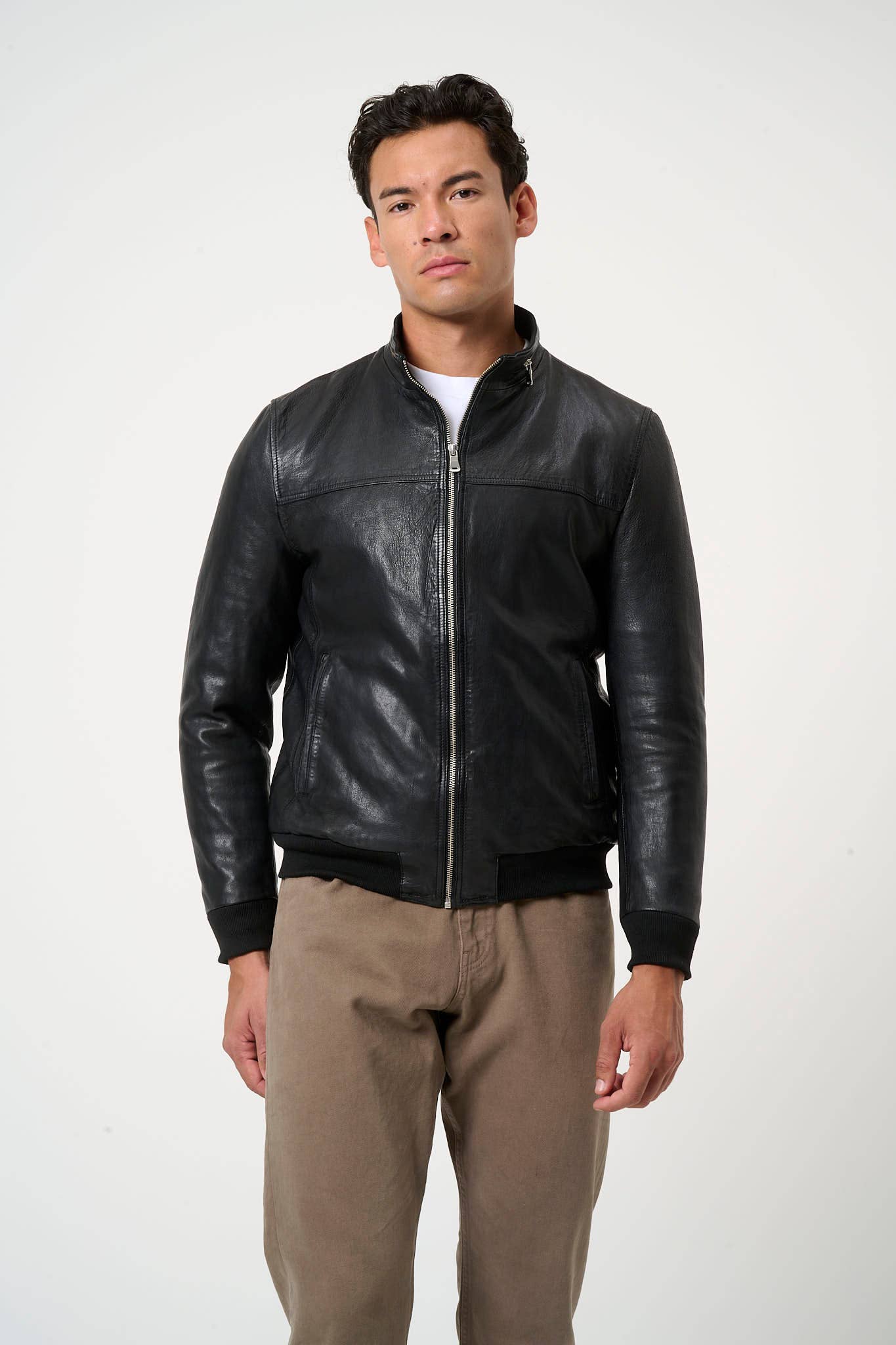 black Men's Leather Jacket Marlon - Blouson Style - Buffalo Nappa Leather for wholesale on Faire1