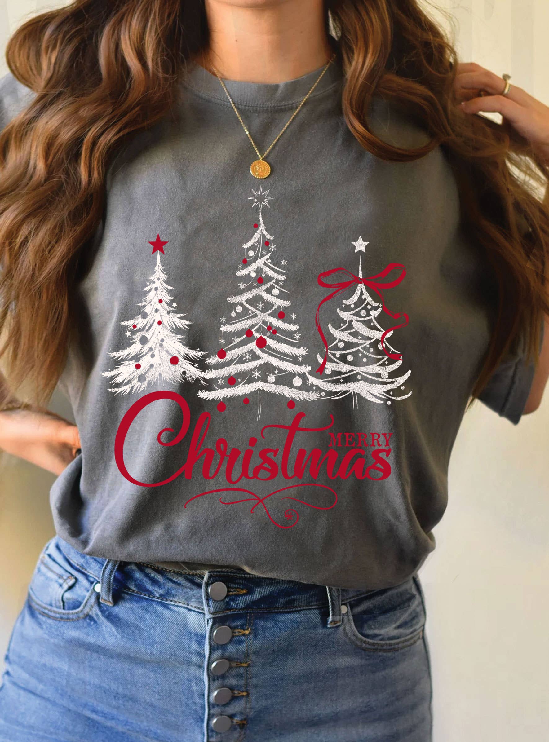 Rustee Clothing – Großhandel T-Shirt mit Siebdruck – Unisex – T-SHIRTS MIT FRÖHLICHER WEIHNACHTSBAUM-LICHTGRAFIK3