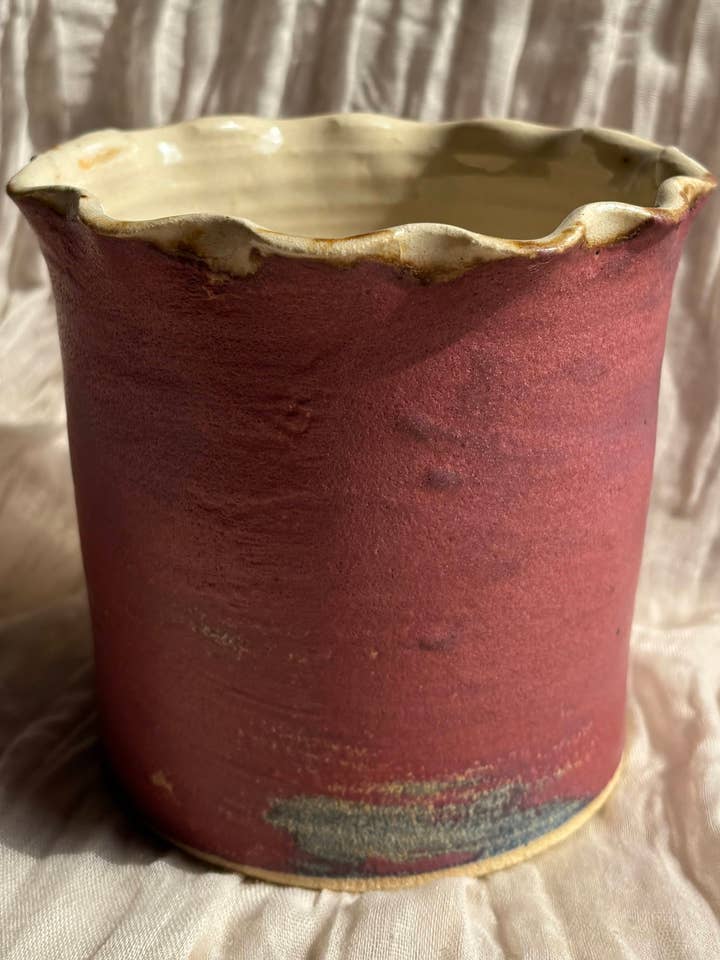 Dark Pink Scalloped Planter for wholesale by Charlotte Manser Ceramics