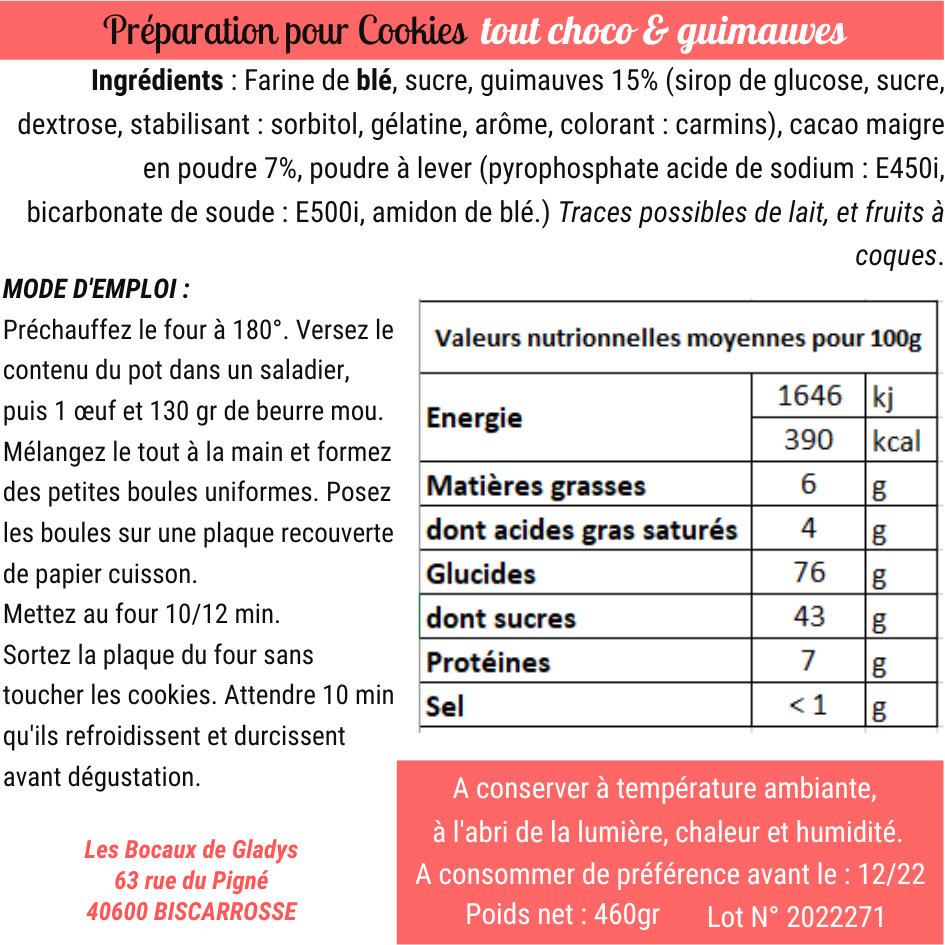 Les Bocaux de Gladys - Wholesale Cookie Mix - All chocolate and marshmallow cookies1