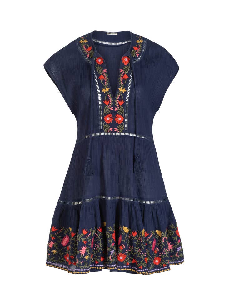 Gari Dress In Gardenia Embroidery for wholesale by Change of Scenery