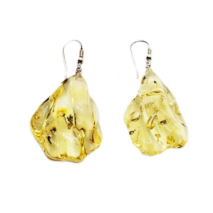 Amberman – wholesale Hängande örhängen – Citrin bärnsten fri-formad tårdroppe örhängen på krokar