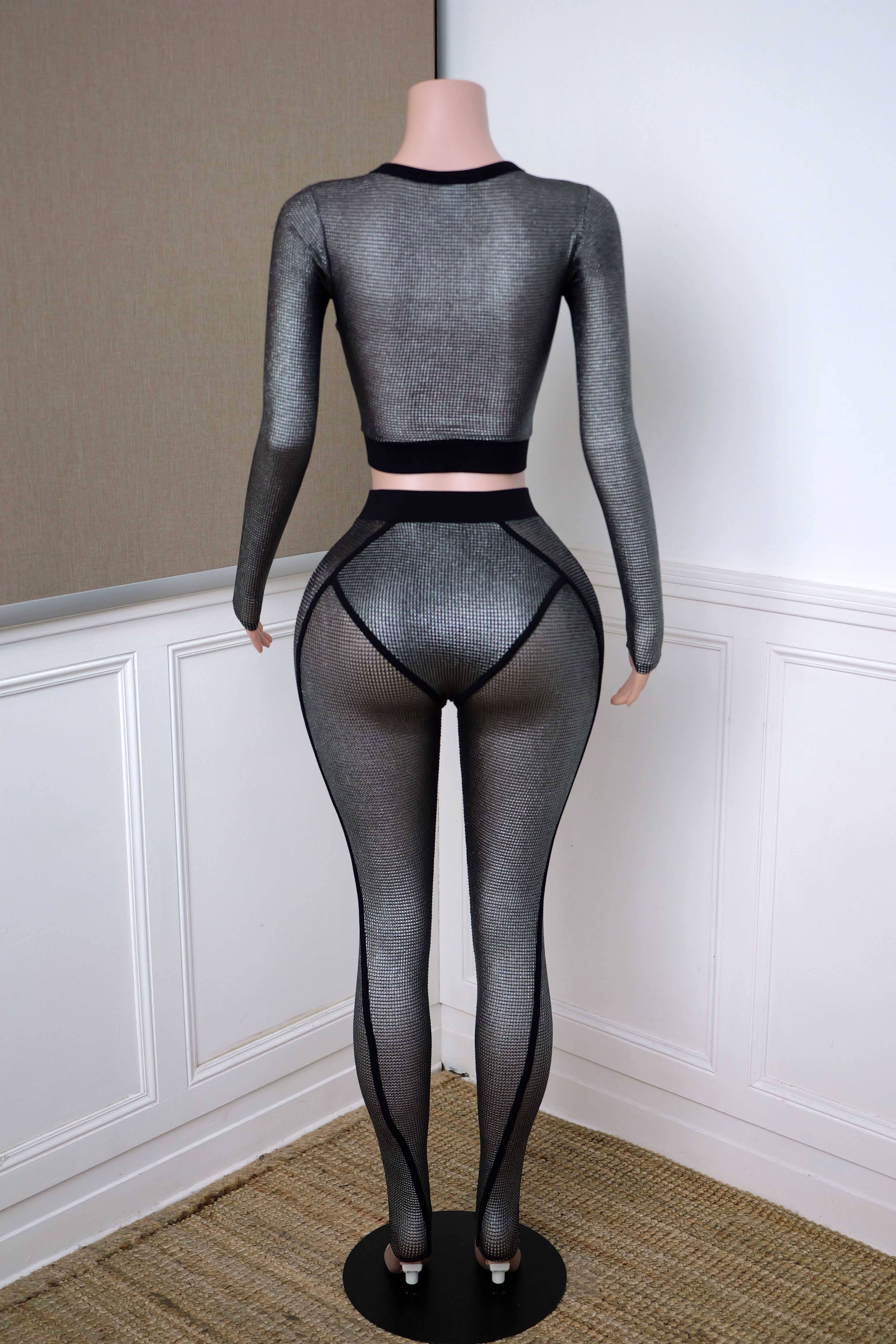 Dalia Studio - Vendita all'ingrosso Completo top e pantaloni (NON loungewear) - Donna - Set maglia a maniche lunghe e leggings in rete popcorn9