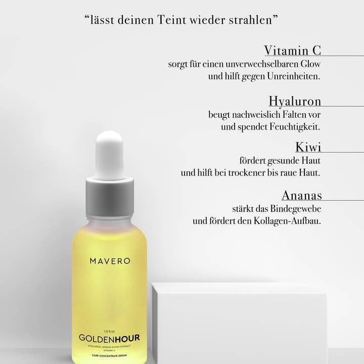 MAVERO COSMETICS - Wholesale Facial Serum/Concentrate - GOLDENHOUR - Vitamin C Serum with Hyaluronic Acid, Kiwi & Anana