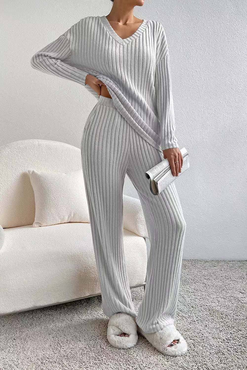 Rosa Clothing - Wholesale Lounge Set - Women's - Casual Plain Ribbed 2-Piece Lounge Set5