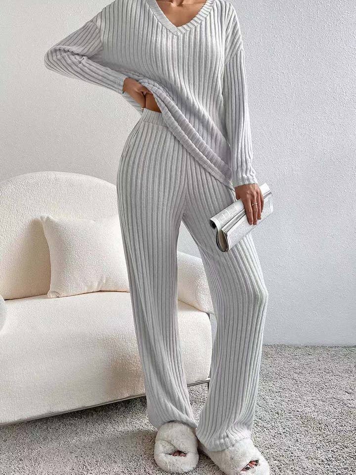 Rosa Clothing - Wholesale Lounge Set - Women's - Casual Plain Ribbed 2-Piece Lounge Set5