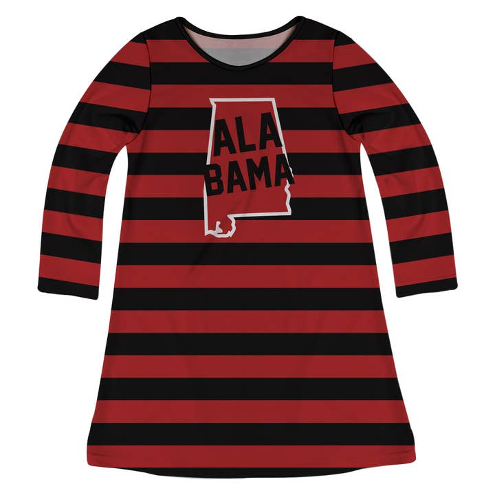 Alabama Red And Black Stripes Long Sleeve A Line Dress for wholesale by Vive La Fete