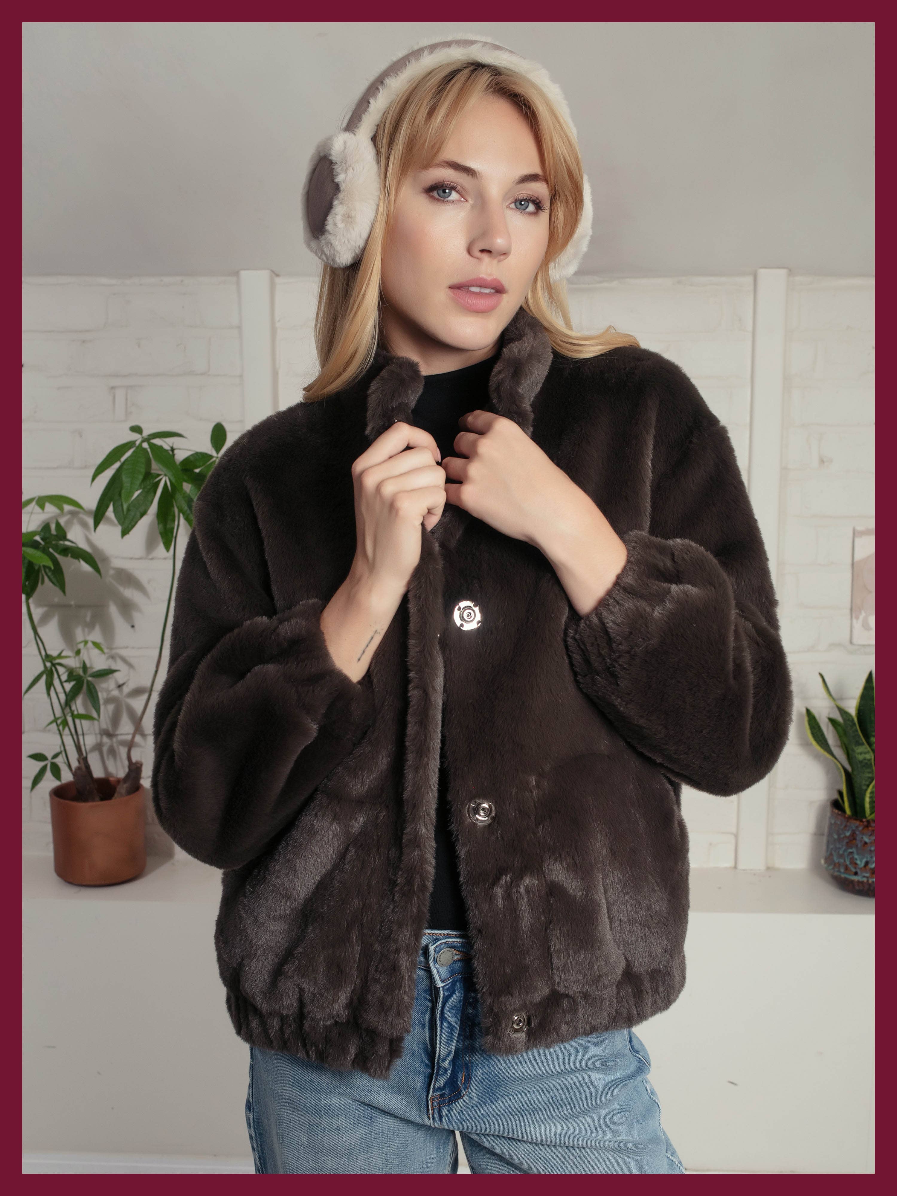Aubrey Faux Fur Jacket In Khaki for wholesale on Faire3
