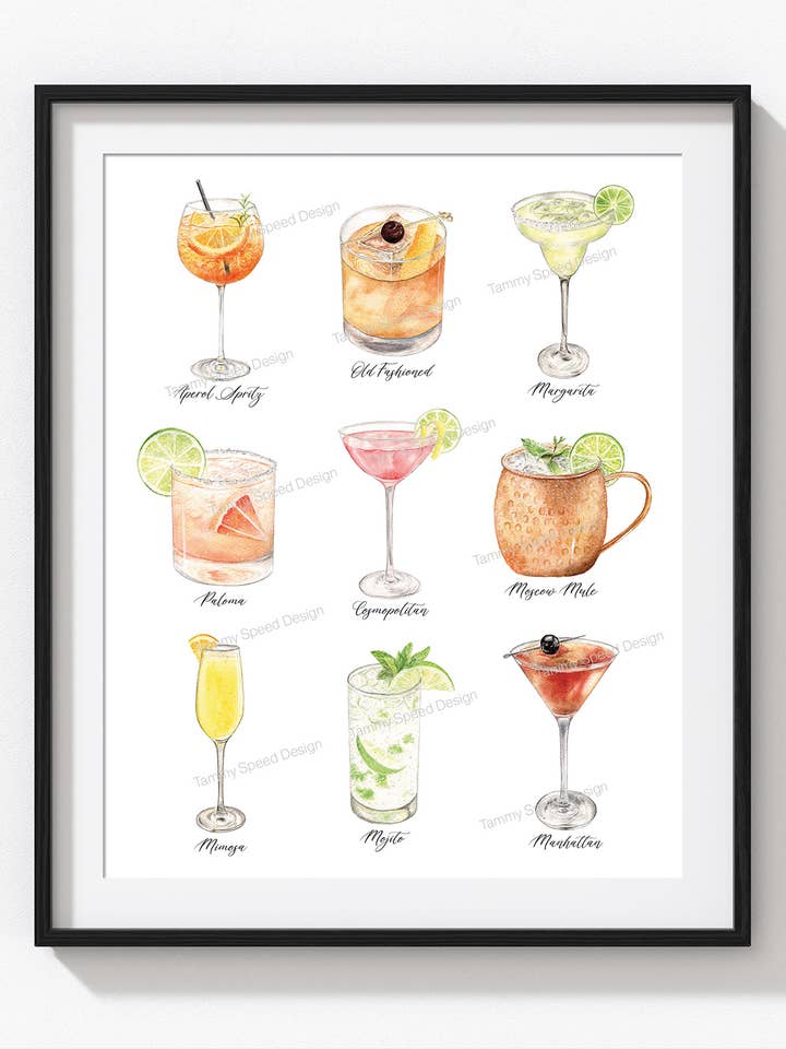 Cocktail Favorites Art Print, Classic Cocktails Print for wholesale by Tammy Speed Design