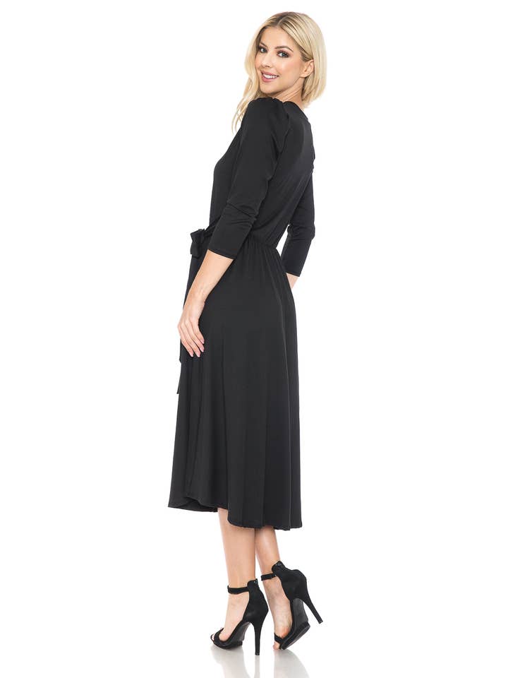 Allium - Wholesale Dress - Women's - A Line Midi Dress with Shirred Shoulder3