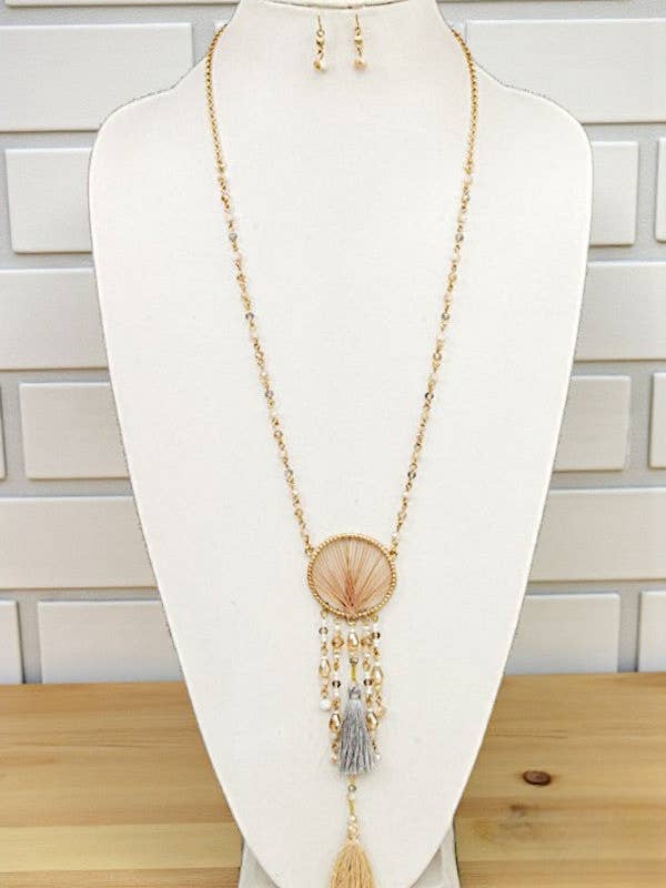 RUND VÄVD TRÅD PÄRLTOFS LÅNGT HALSBANDSET för wholesale av Andrea Bijoux